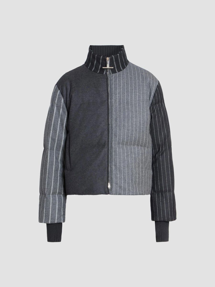 Thom Browne Men's Chalk Striped Flannel Down Jacket - Medium Grey - Size XL