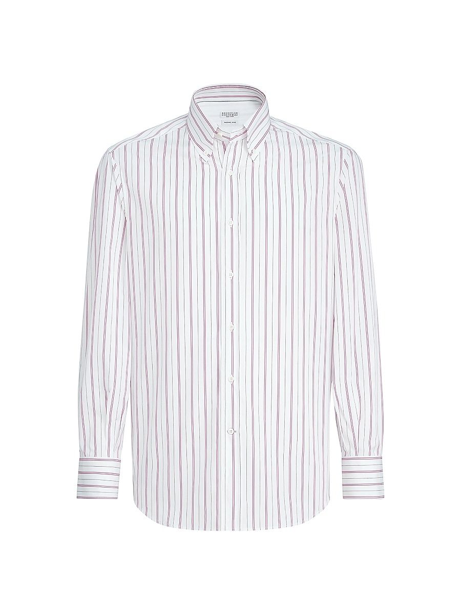 Men's Multistripe Poplin Basic Fit Shirt with Button Down Collar - White - Size XXXXL