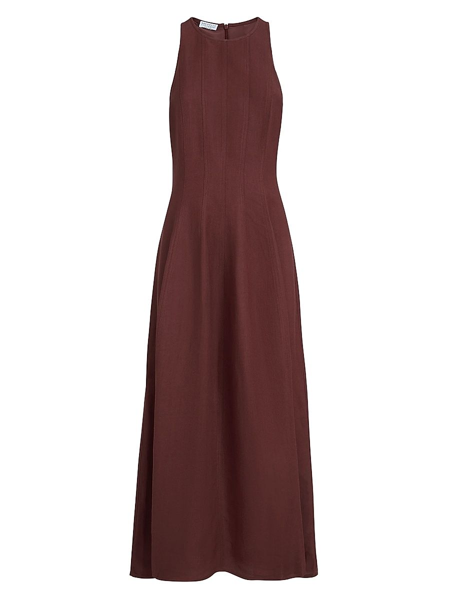 Women's Viscose and Linen Fluid Twill Dress - Bordeaux - Size XXL