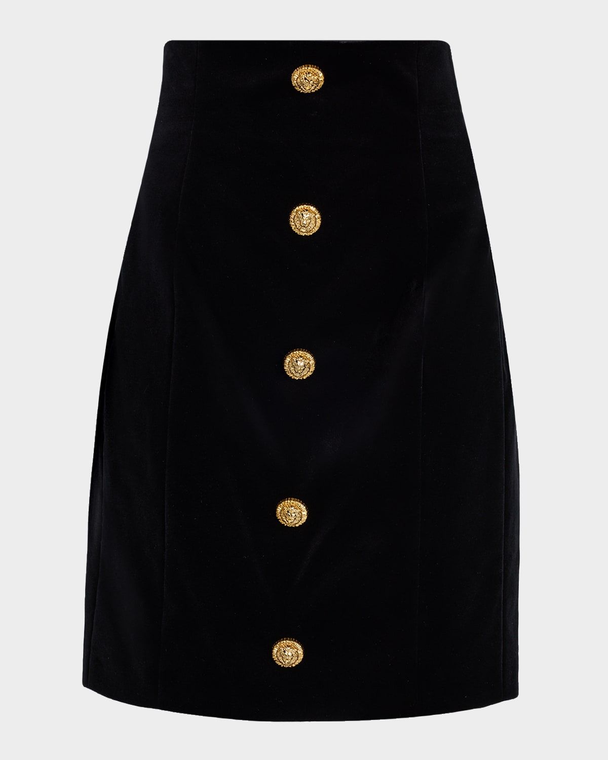 Button-Front Velvet Mini Skirt
