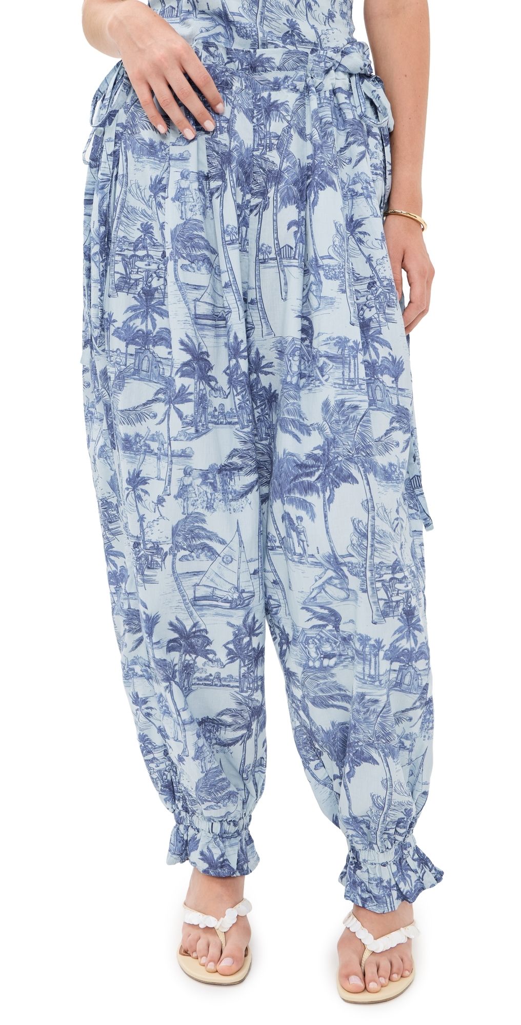 Coniglio Palm Beach Ruffle Hem Harem Pants Palm Beach Wake Blue One Size