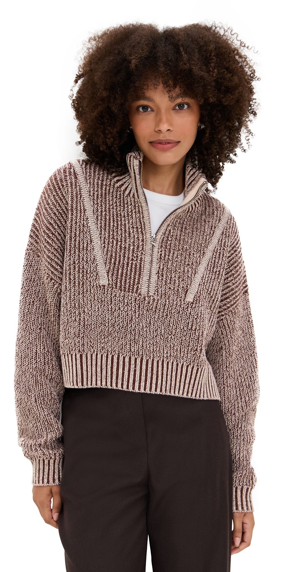 STAUD Cropped Hampton Sweater Bisque XS