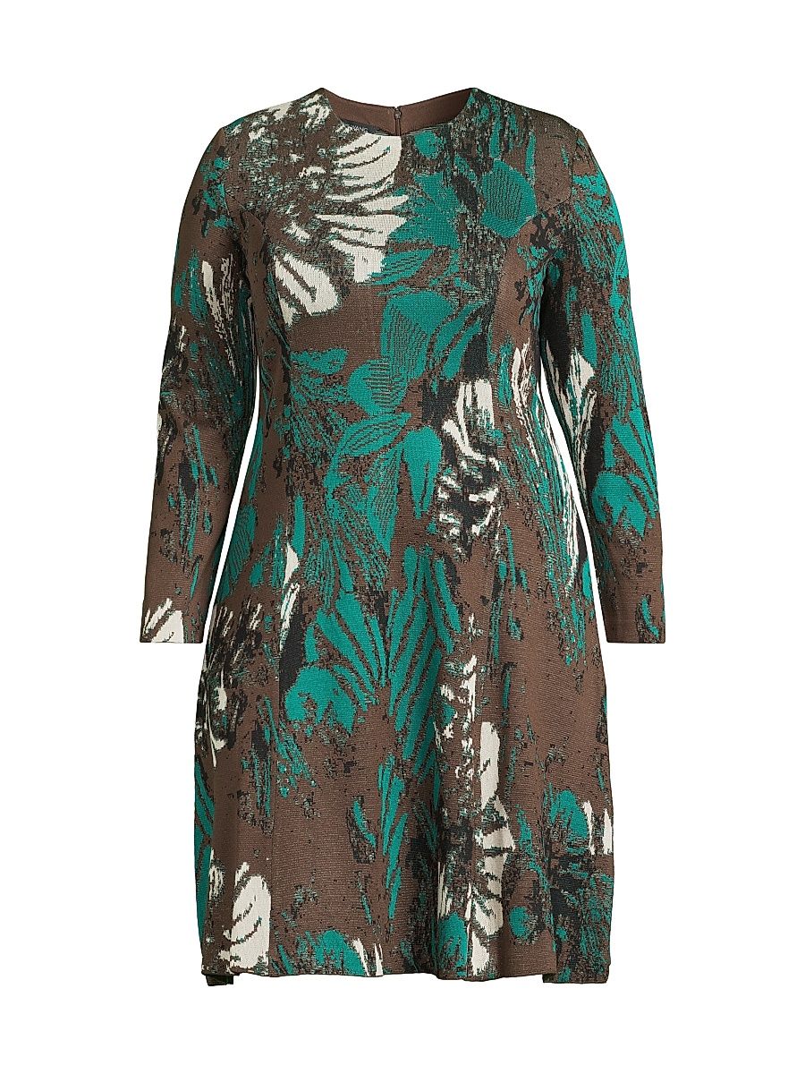 Women's Plus Size Floral Jacquard Soft Knit Midi-Dress - Everestmulti - Size 24