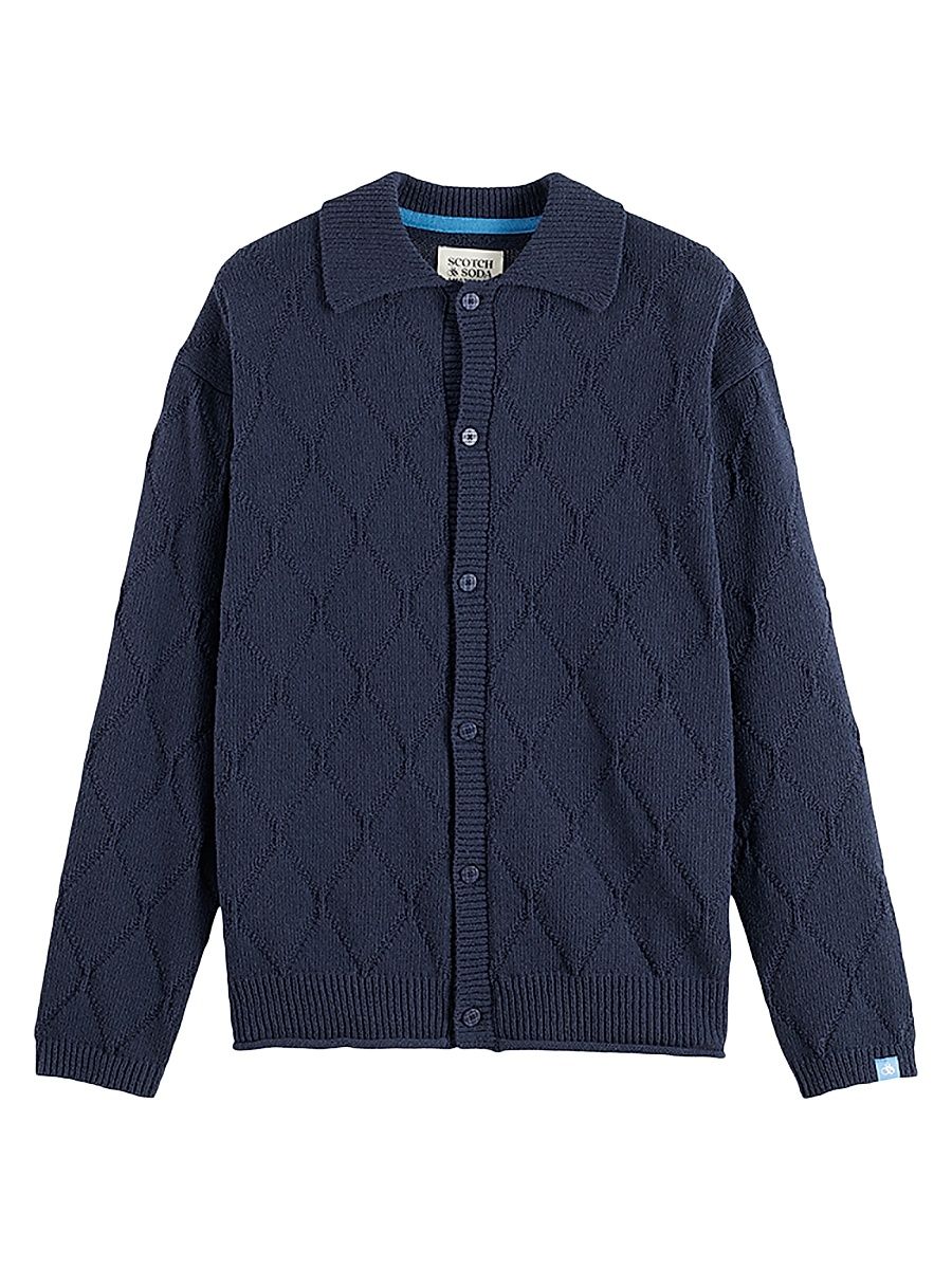 Men's Openwork Knit Button-Front Cardigan - Sky - Size XXL