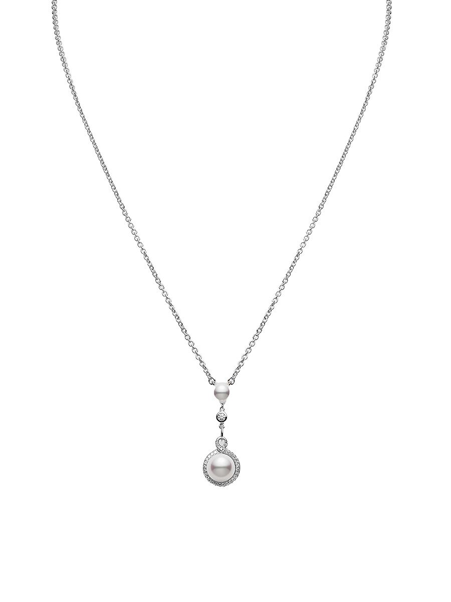 Women's Petit Soleil 18K White Gold, Akoya Pearl & 0.17 TCW Diamond Pendant Necklace - White Gold