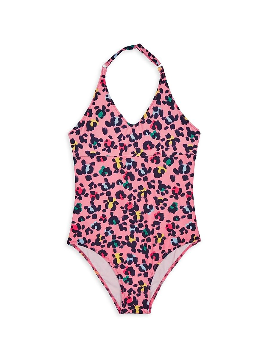 Little Girl's & Girl's Turtles Leopard Print One-Piece Swimsuit - Bonbon - Size 14