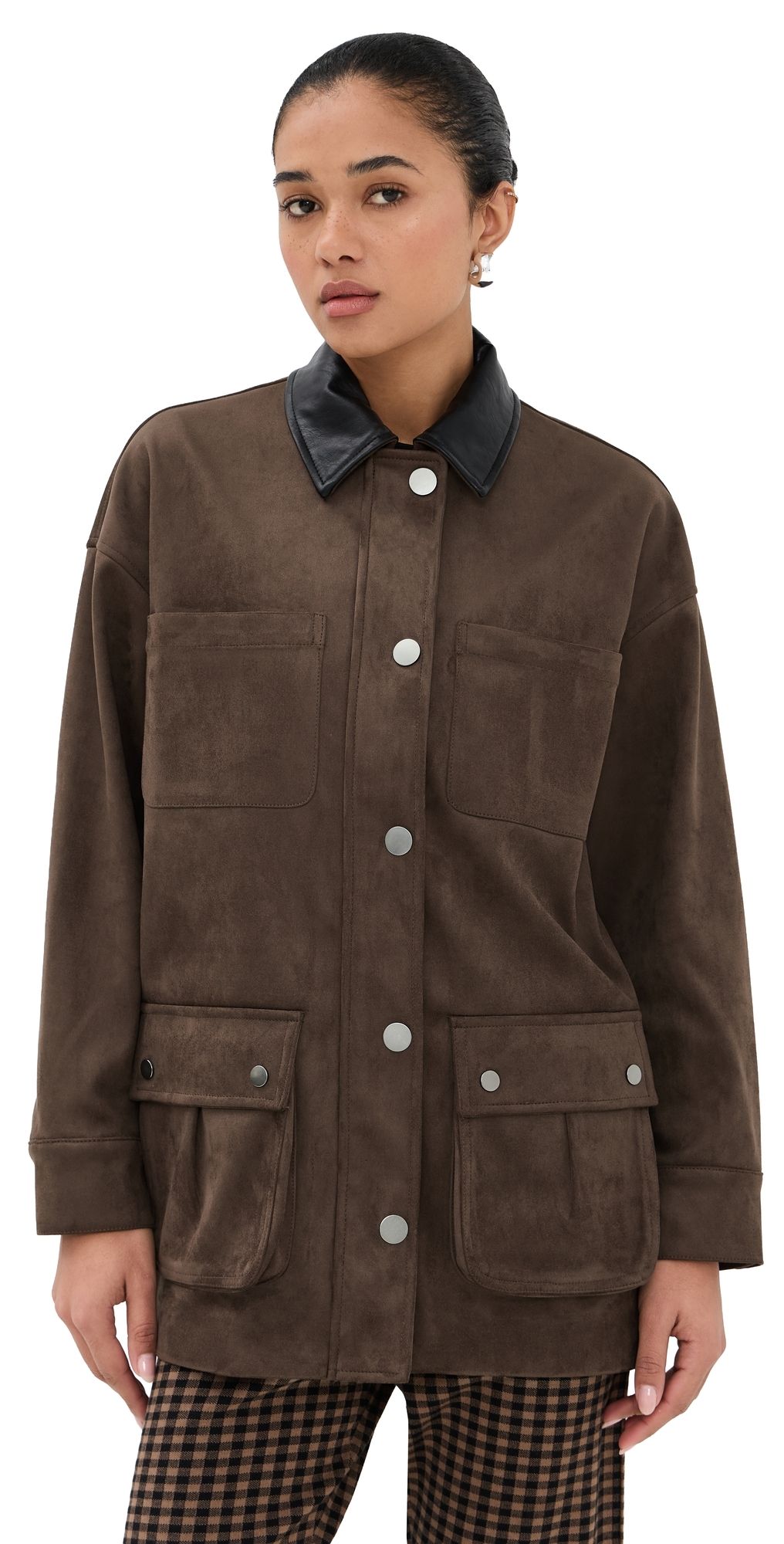 LE BOP Rowan Faux Suede Utility Jacket Coffee XXL