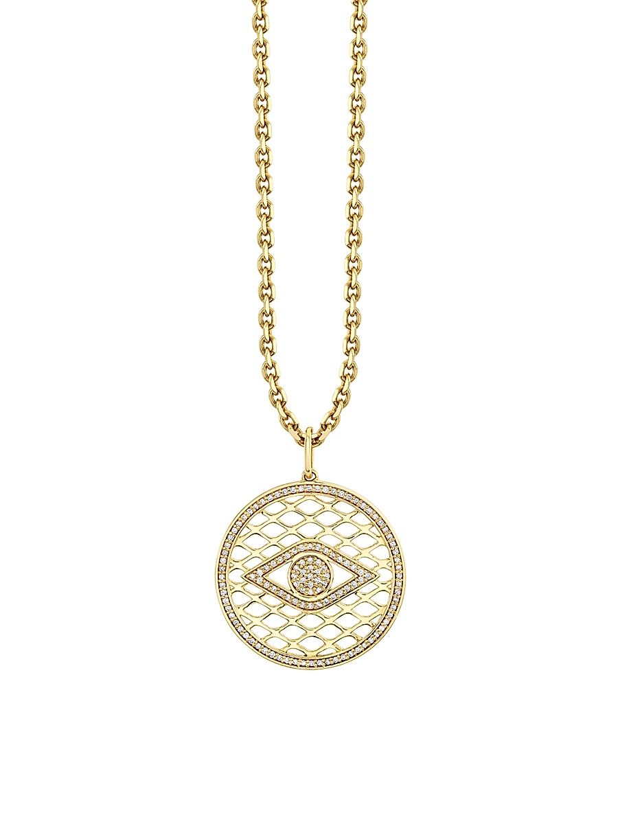 Women's 14K Yellow Gold & 0.31 TCW Diamond Evil Eye Lattice Disc Pendant Necklace - Yellow Gold