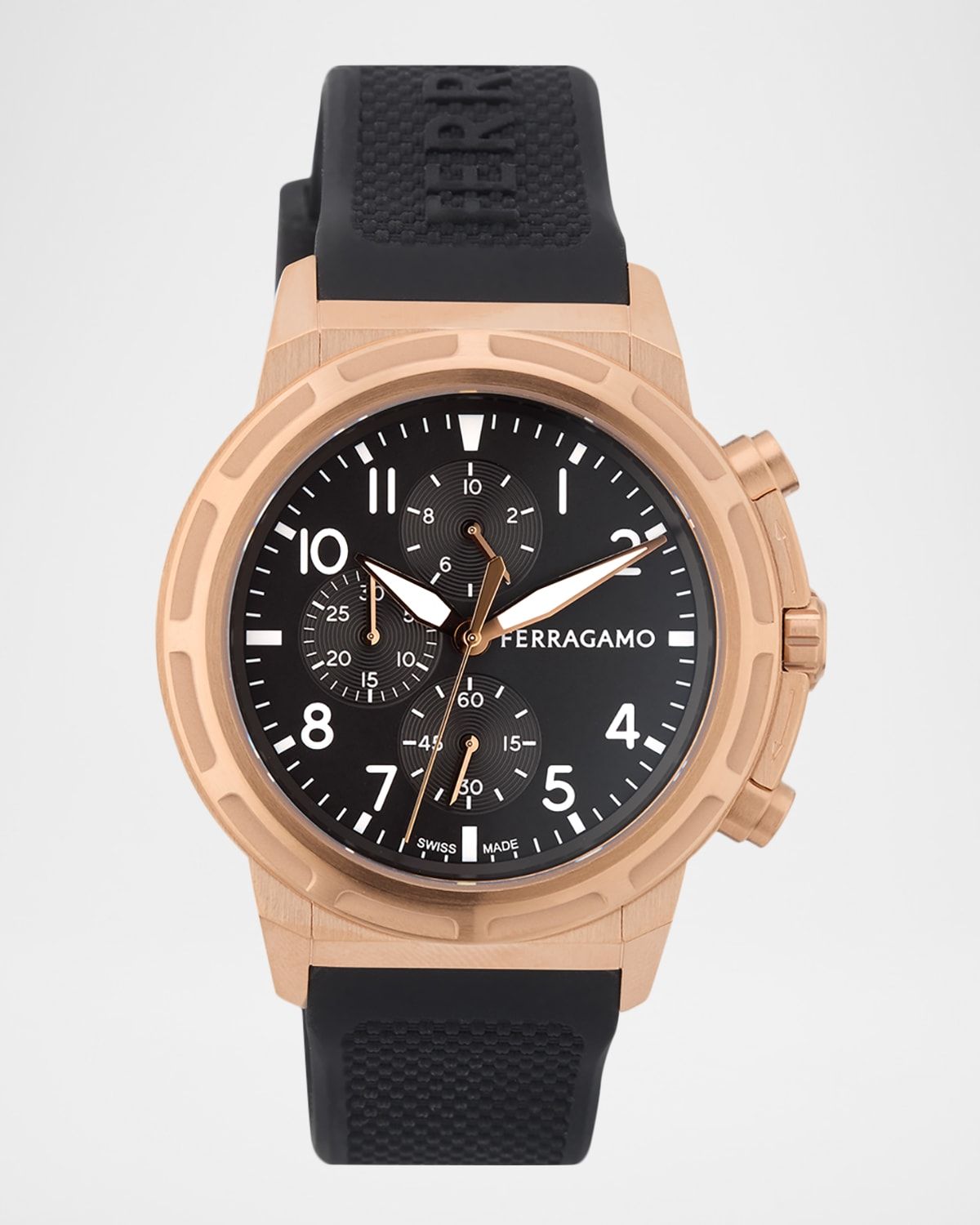 Ferragamo Sport Chrono 44mm IP Rose Gold Silicone Watch