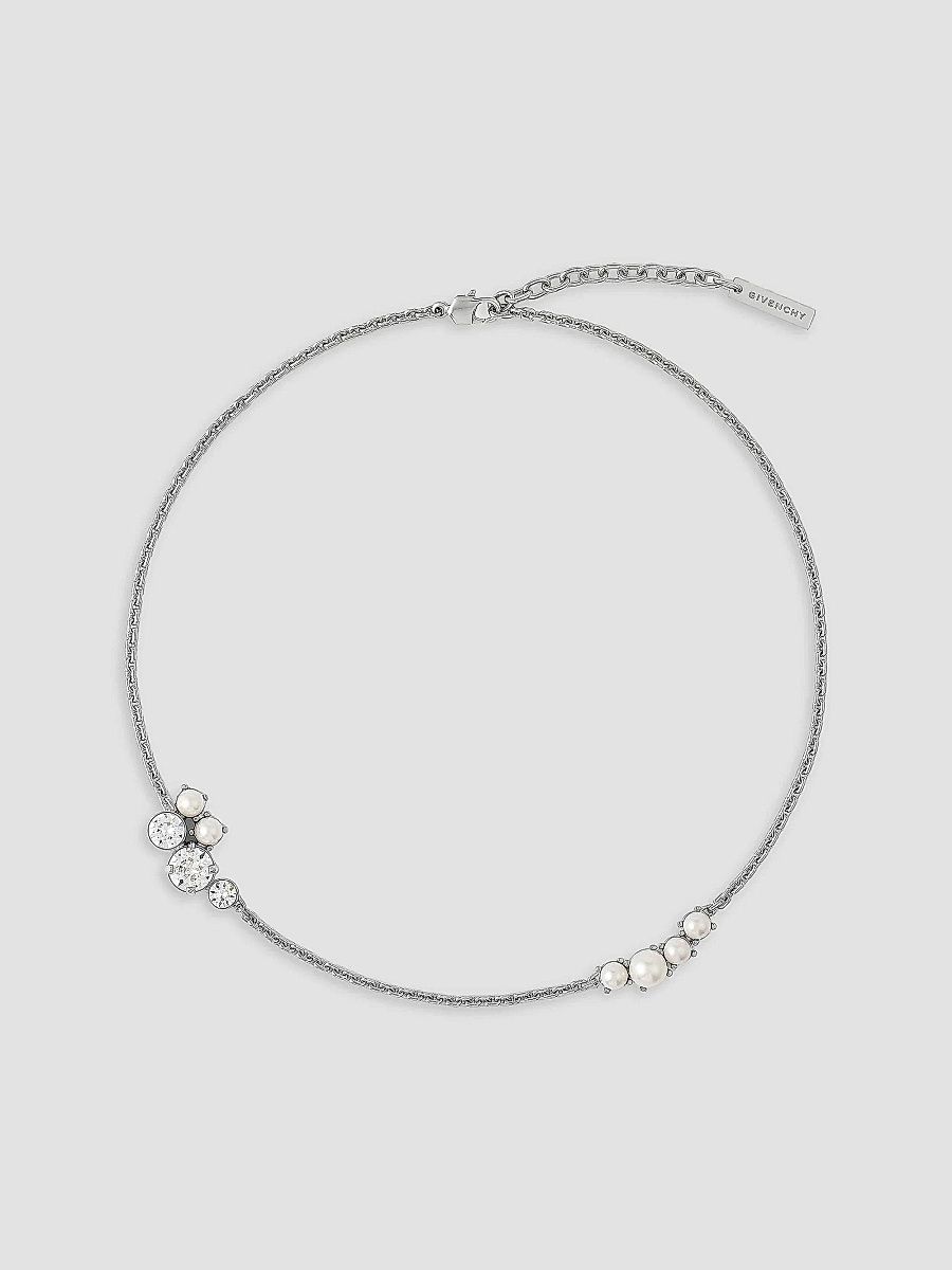 Givenchy Women's Crystal Pearl Short Necklace in Metal, Crystals and Pearls - White Silvery