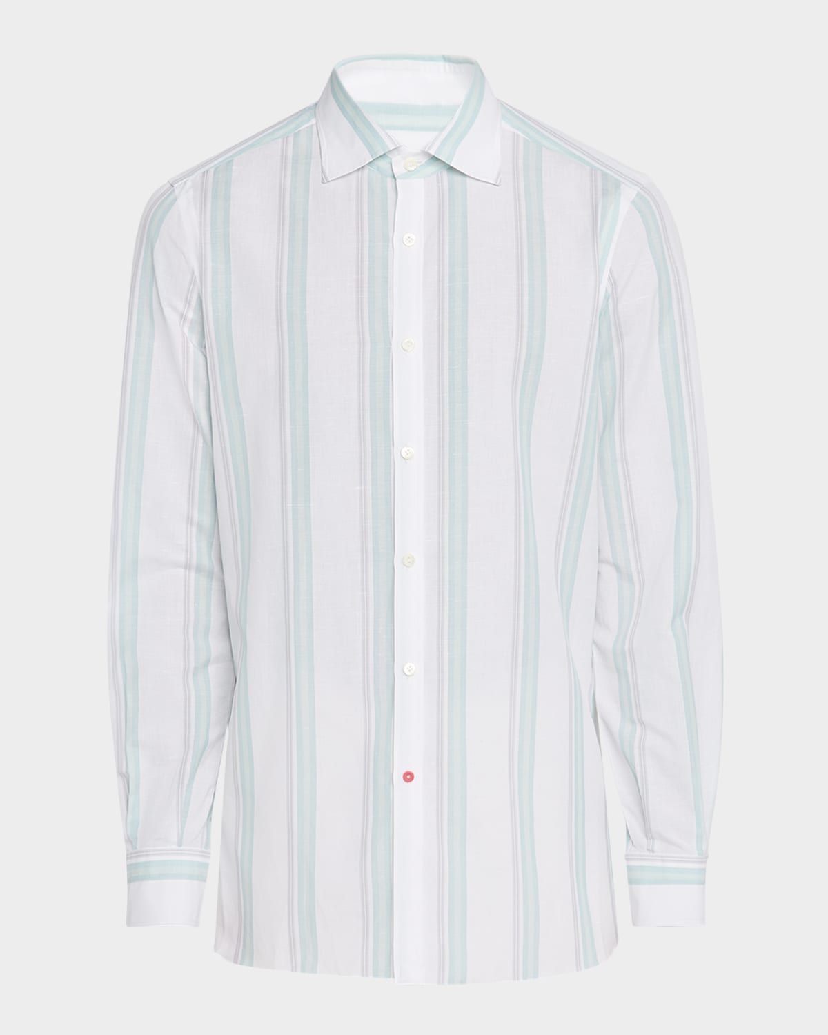 Men & apos;s Cotton and Linen Stripe Casual Button-Down Shirt