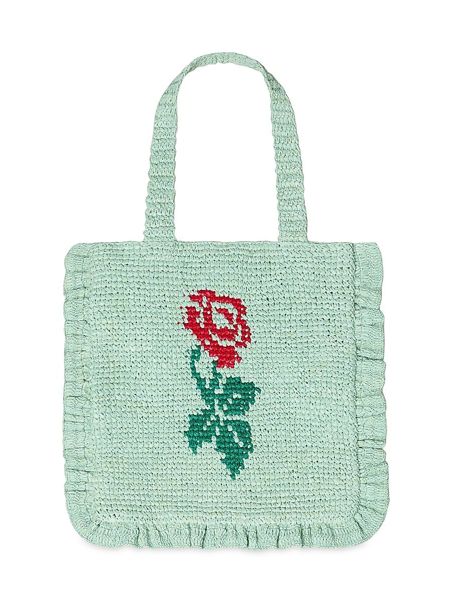 Women's Justine Flower Crochet Ruffle Tote - Mint Red Green