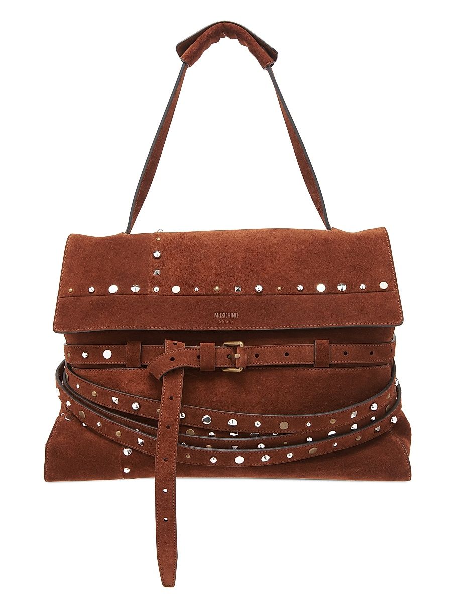Women's Belted Suede Shoulder Bag - Brown