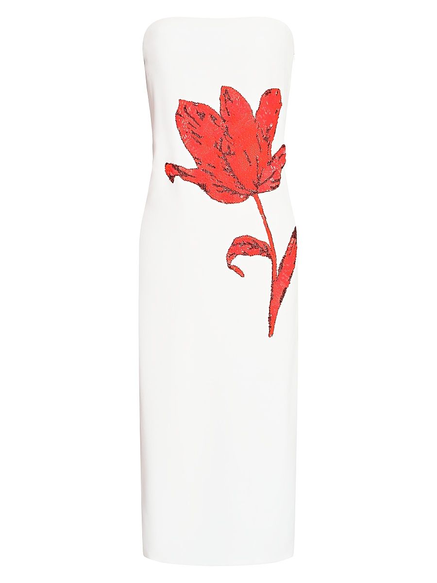 Women's Sylvie Sequin Floral Strapless Midi-Dress - Ivory Orange Spice - Size 16