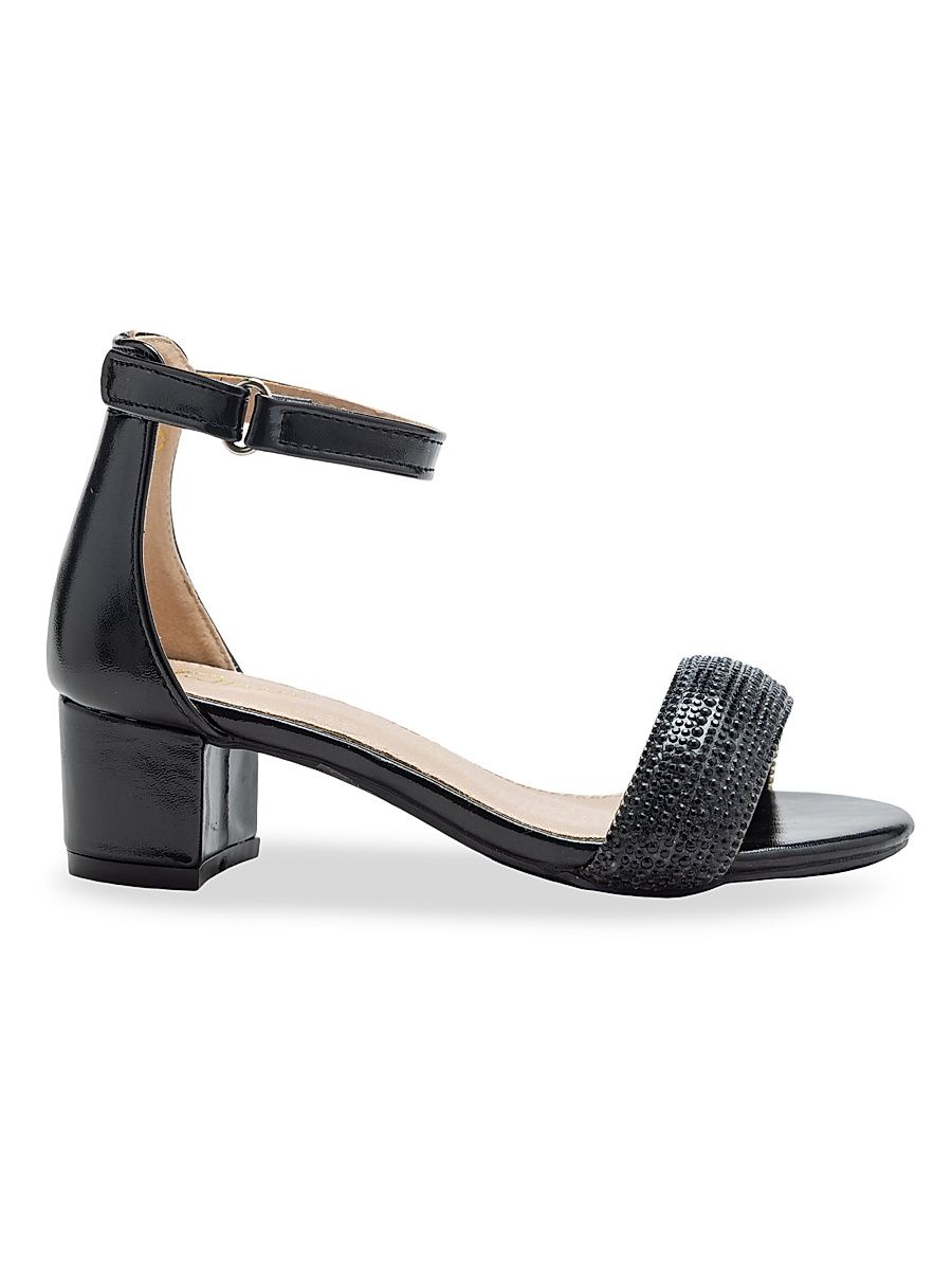 Little Girl's and Girl's Rhinestone Band Block Heels - Black - Size 7 (Child)