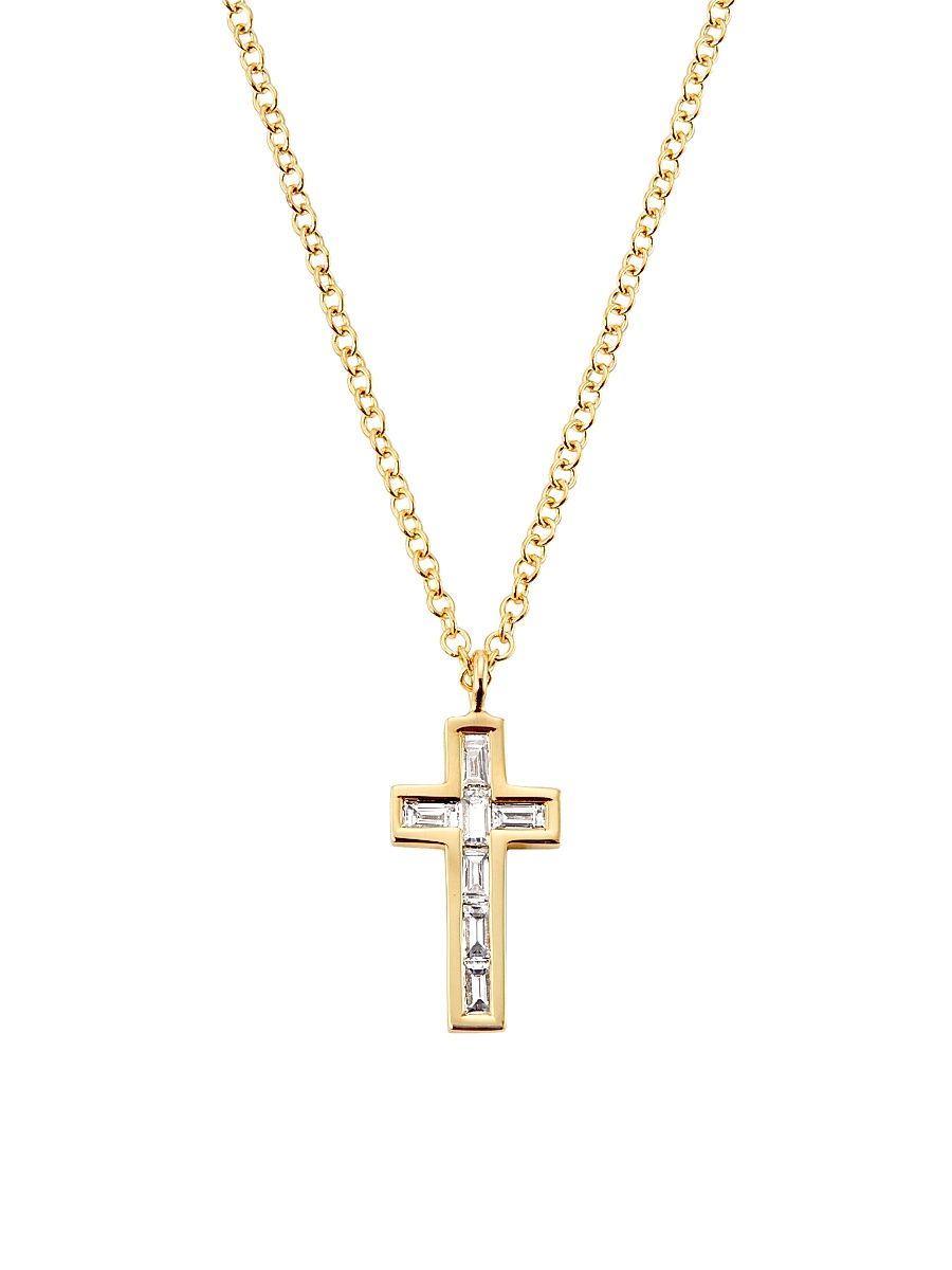 Women's 14K Yellow Gold & 0.17 TCW Diamond Cross Pendant Necklace - Gold