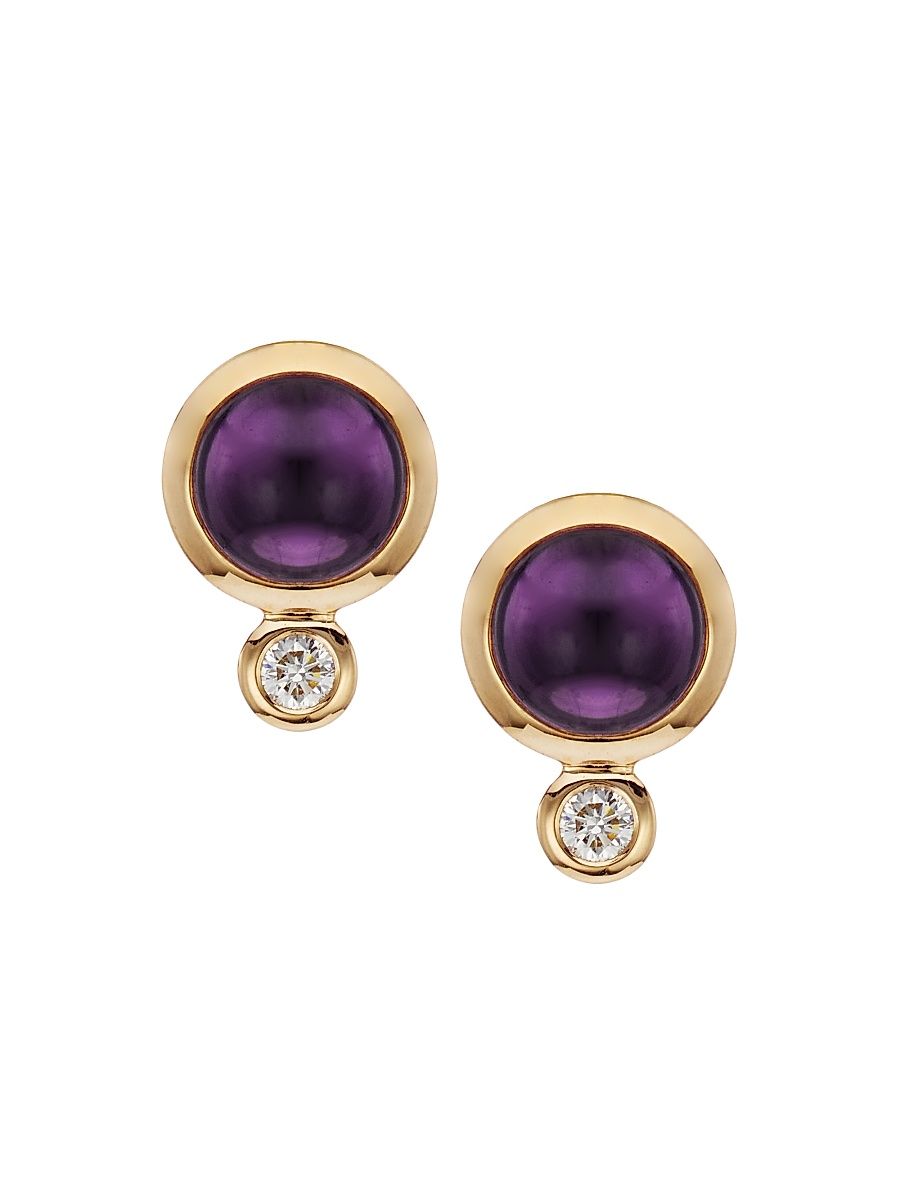 Women's Bouton 18K Rose Gold, Amethyst & Diamond Stud Earrings - Amethyst