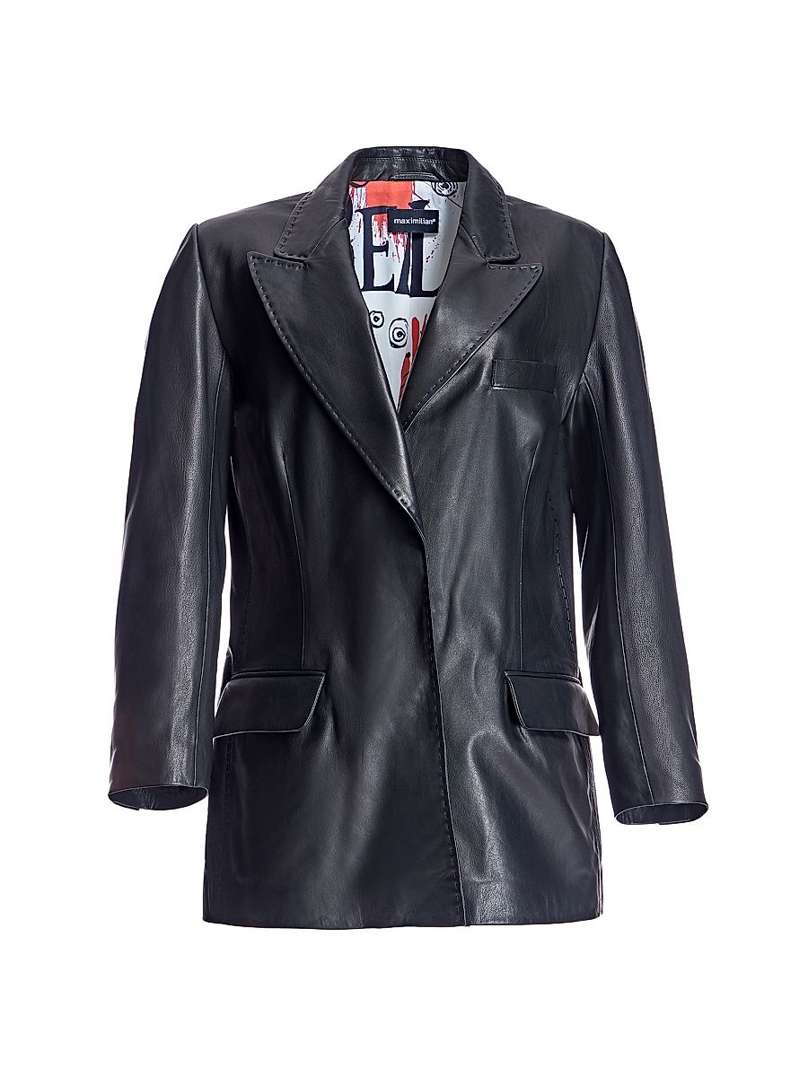 Women's 30 in Leather Blazer - Black - Size Medium