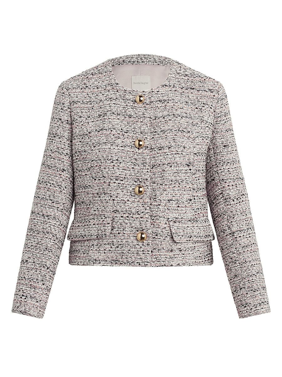 Women's The Lady Tweed Collarless Jacket - Pink Tweed - Size XL