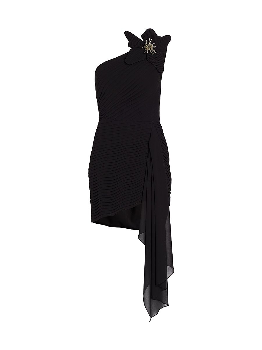 Women's Flower Applique One-Shoulder Minidress - Black - Size 10