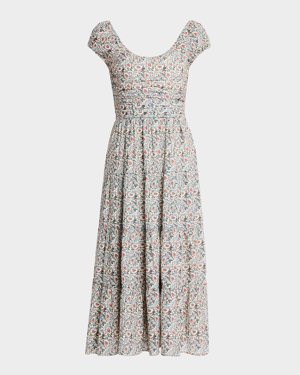 Marchella Printed Short-Sleeve Midi Dress