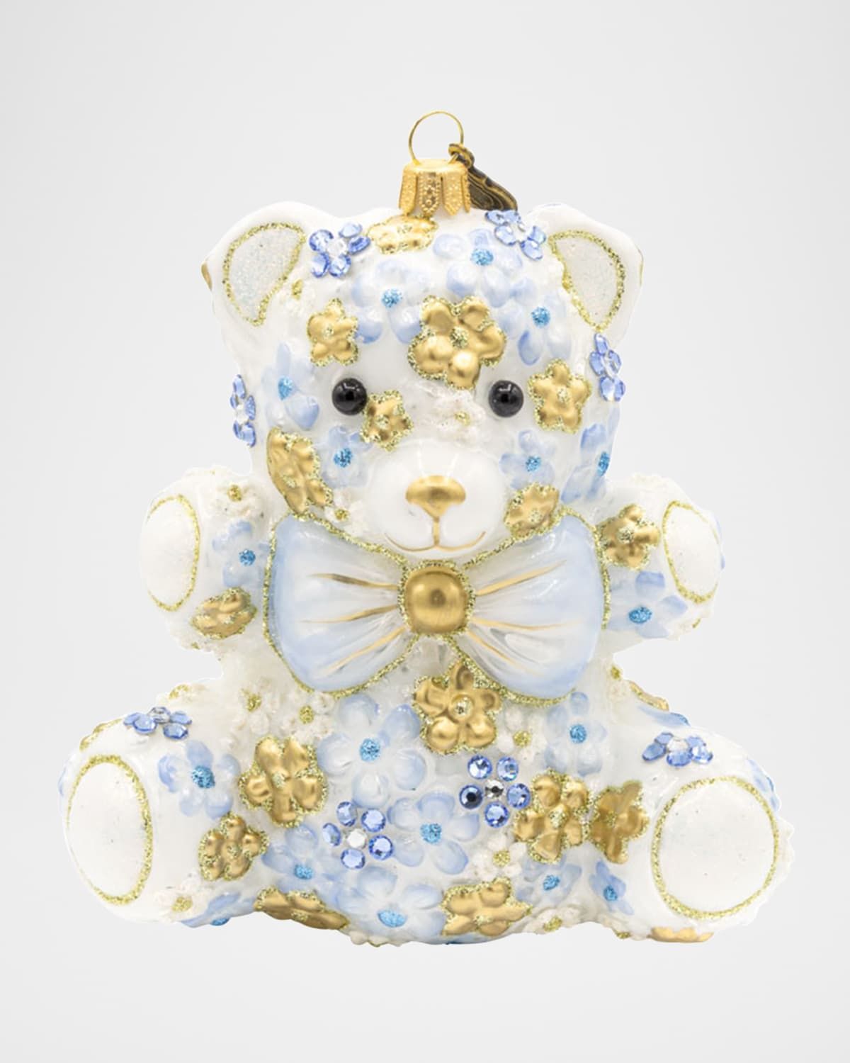 Blue Floral Teddy Christmas Ornament