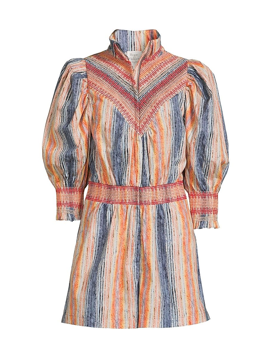 Women's Melangé Stripe Smocked Romper - Melange Stripes - Size Large