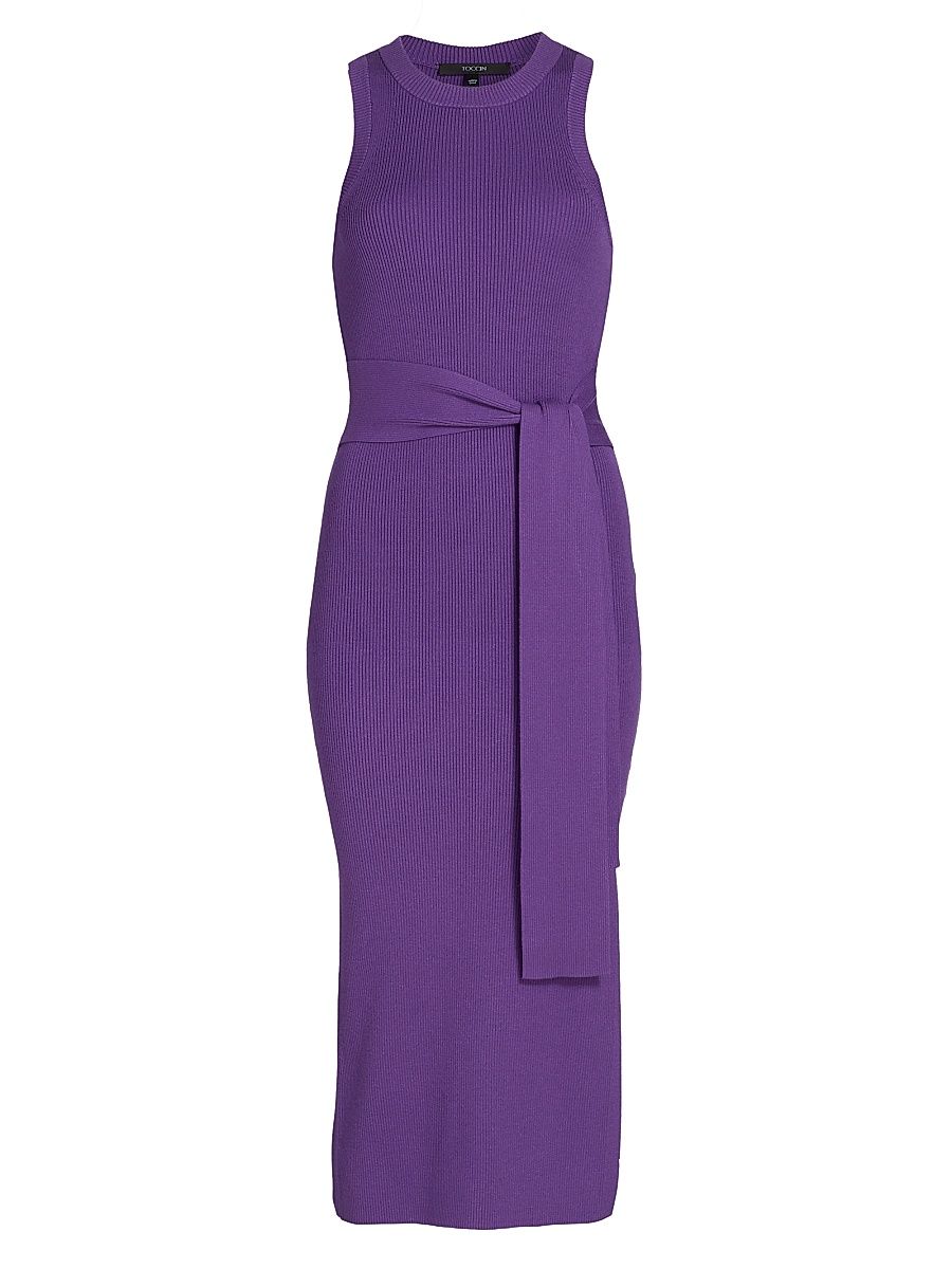 Women's Piper Sleeveless Tie- Front Midi-Dress - Violet - Size XL