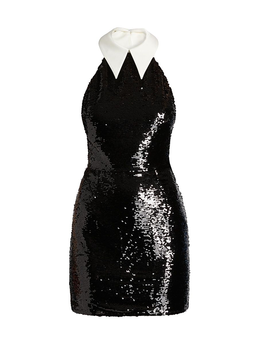 Women's Wednesday Sequined Halterneck Minidress - Black - Size Large