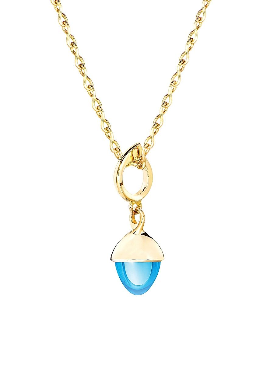 Women's Mikado Flamenco 18K Yellow Gold & Swiss Blue Topaz Acorn Pendant - Yellow Gold
