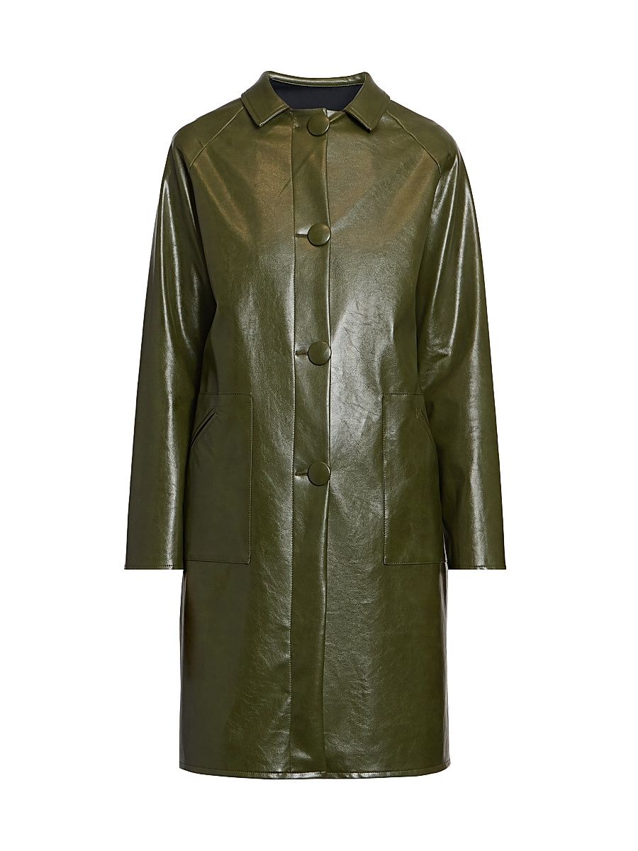 Women's Faux Leather Coat - Forest Green - Size 8