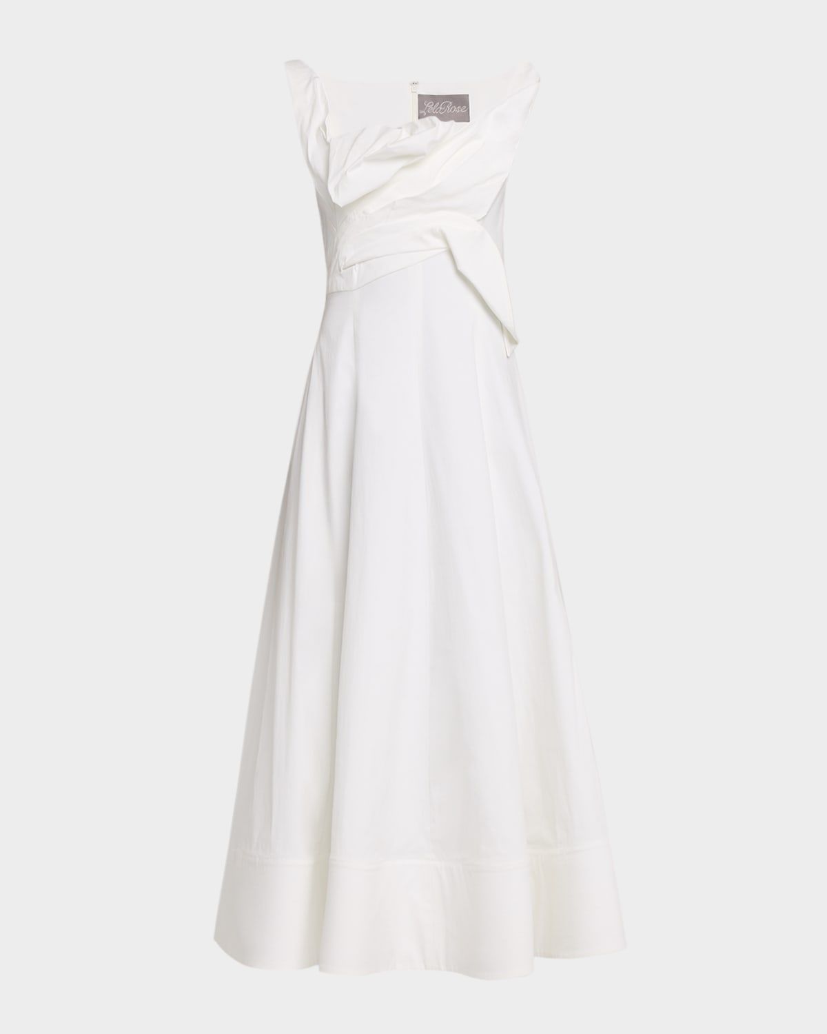 3D Draped Cotton Poplin Sleeveless Midi Dress