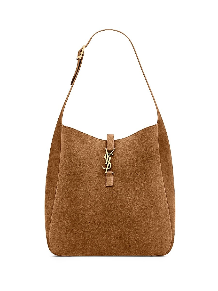Women's Le 5 ÿ 7 Supple Large Shoulder Bag in Suede - Caramel Cognac