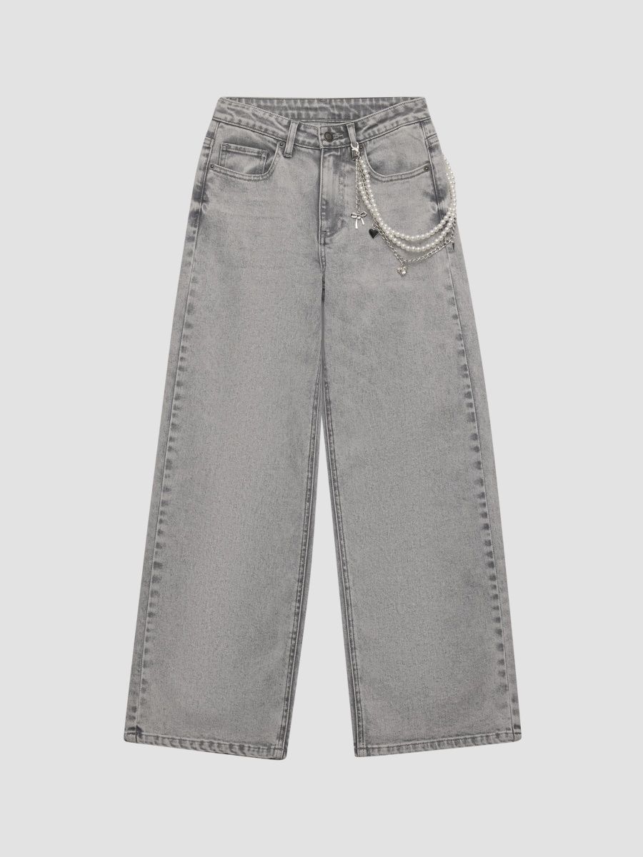KatieJ NYC Girl's Girl's Sacramento Chain Pearl Jeans - Light Grey Wash Denim - Size 14