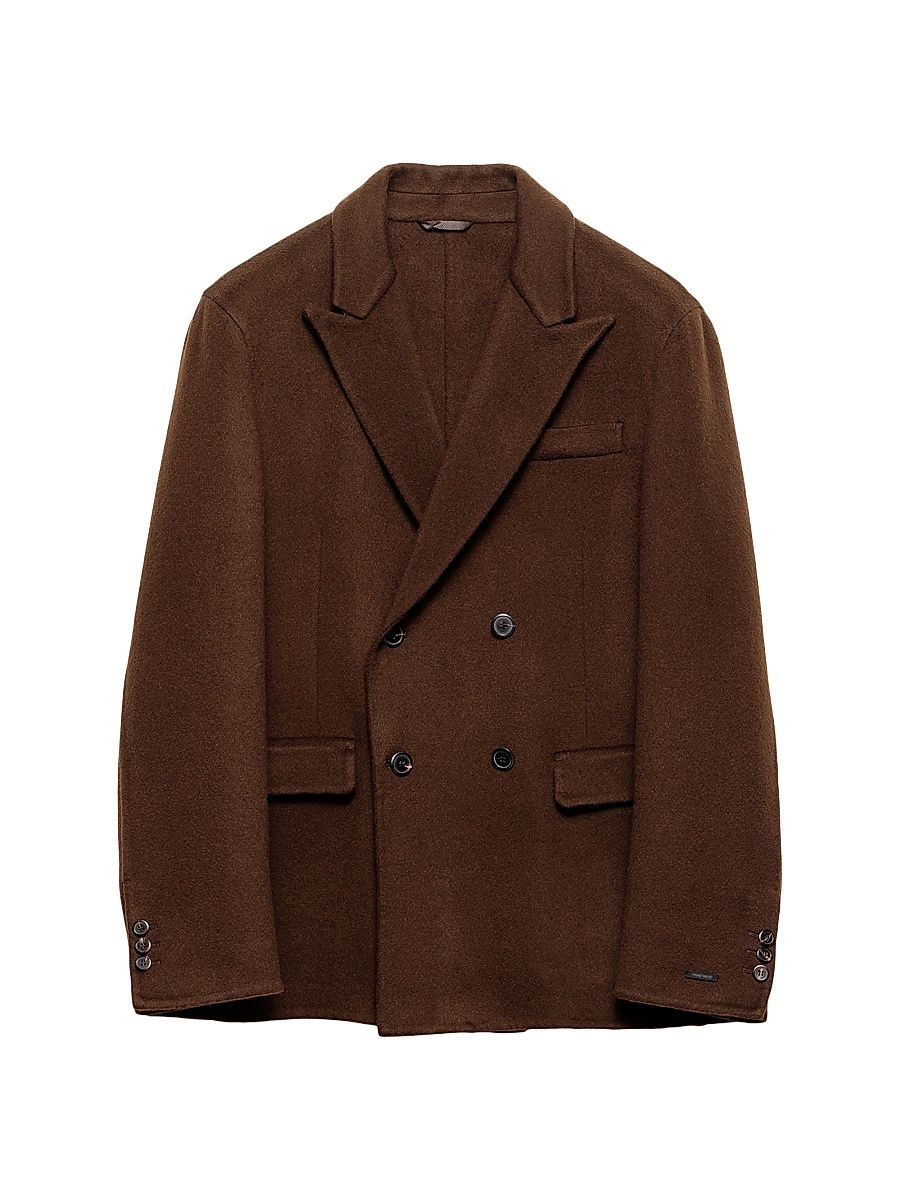 Men's Double-Breasted Cashmere Jacket - Brown - Size 34