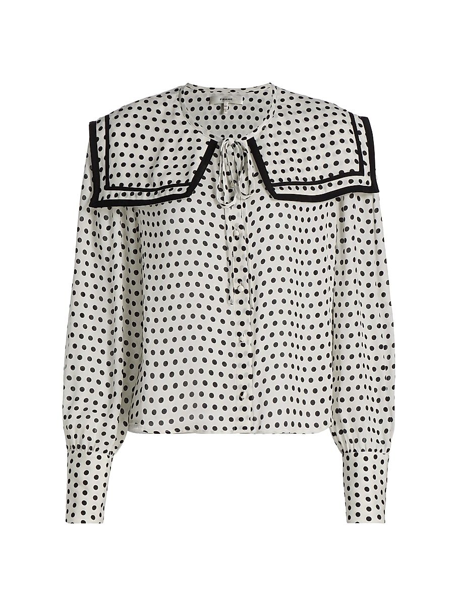 Women's Fleet Polka Dot Silk Blouse - Cream Multi - Size Large