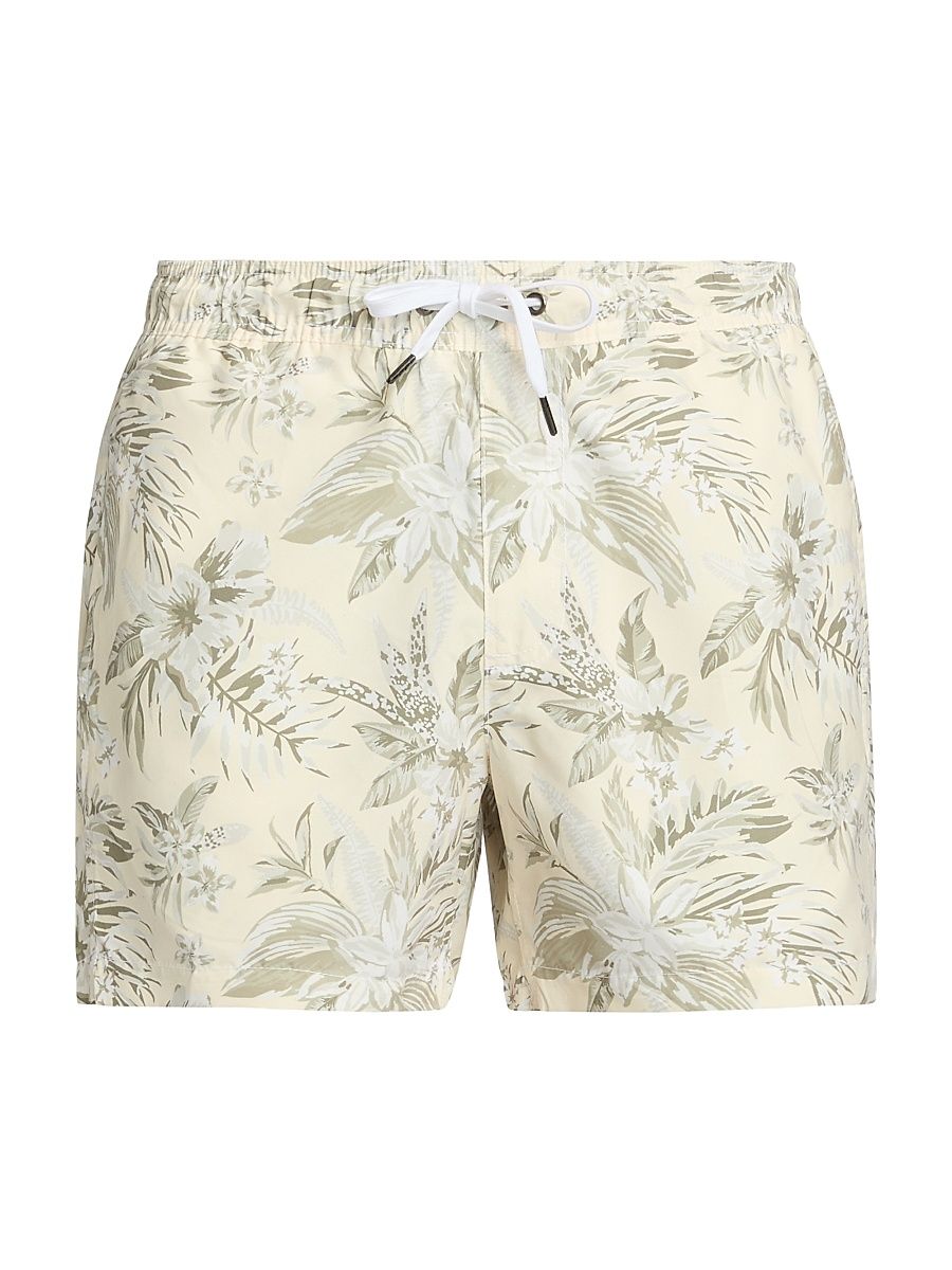 Men's Hibiscus Medley Drawstring Swim Shorts - Cream Multi - Size XXL