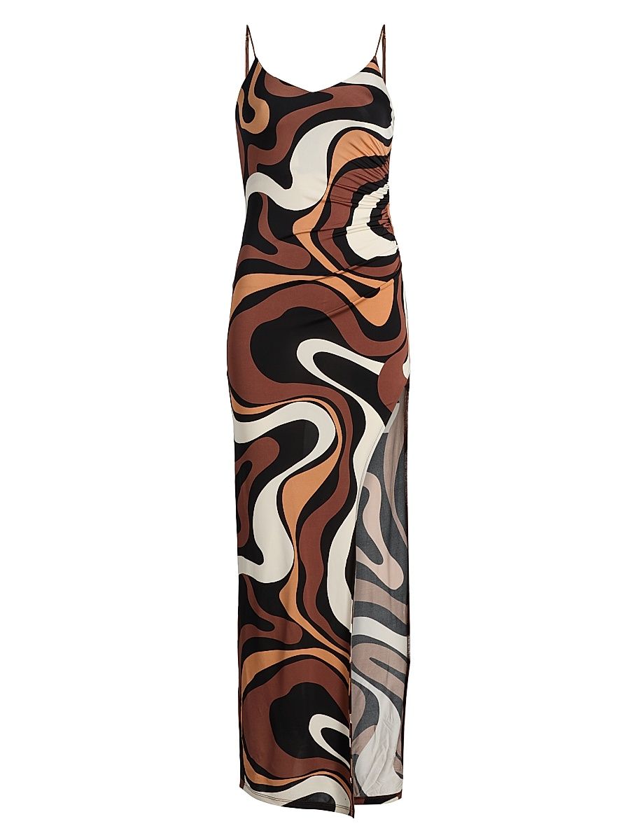 Women's Hailey Geometric-Print Jersey Maxi Dress - Wavy Geo Brown - Size Large