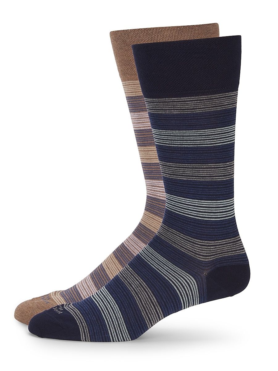 Men's 2-Pack Scala Stripe Mid-Calf Socks - Navy Cappucino