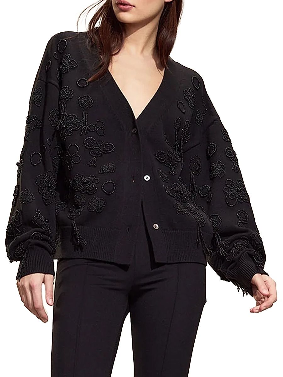 Women's Paloma Embellished Boyfriend Cardigan - Black - Size Small