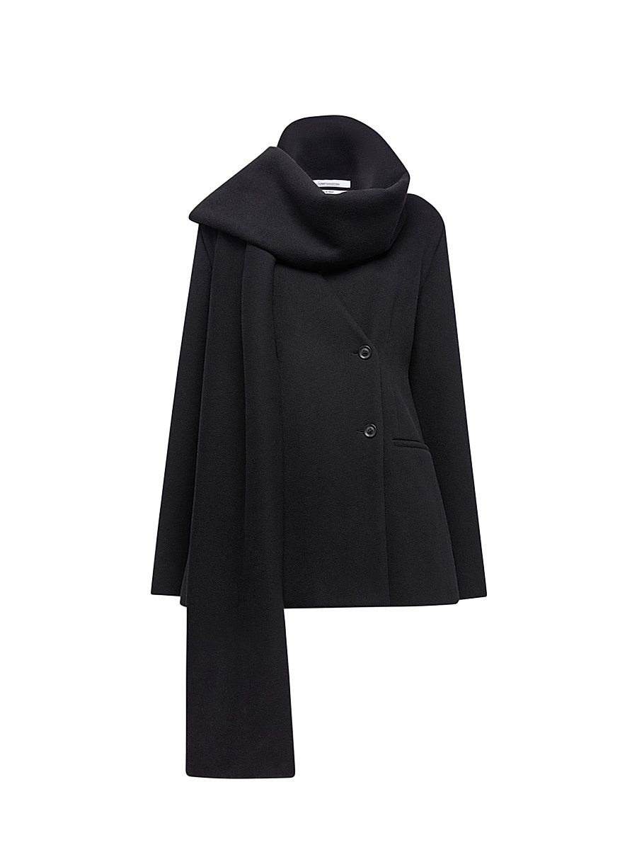 Women's Short Scarf Coat - Black - Size XL