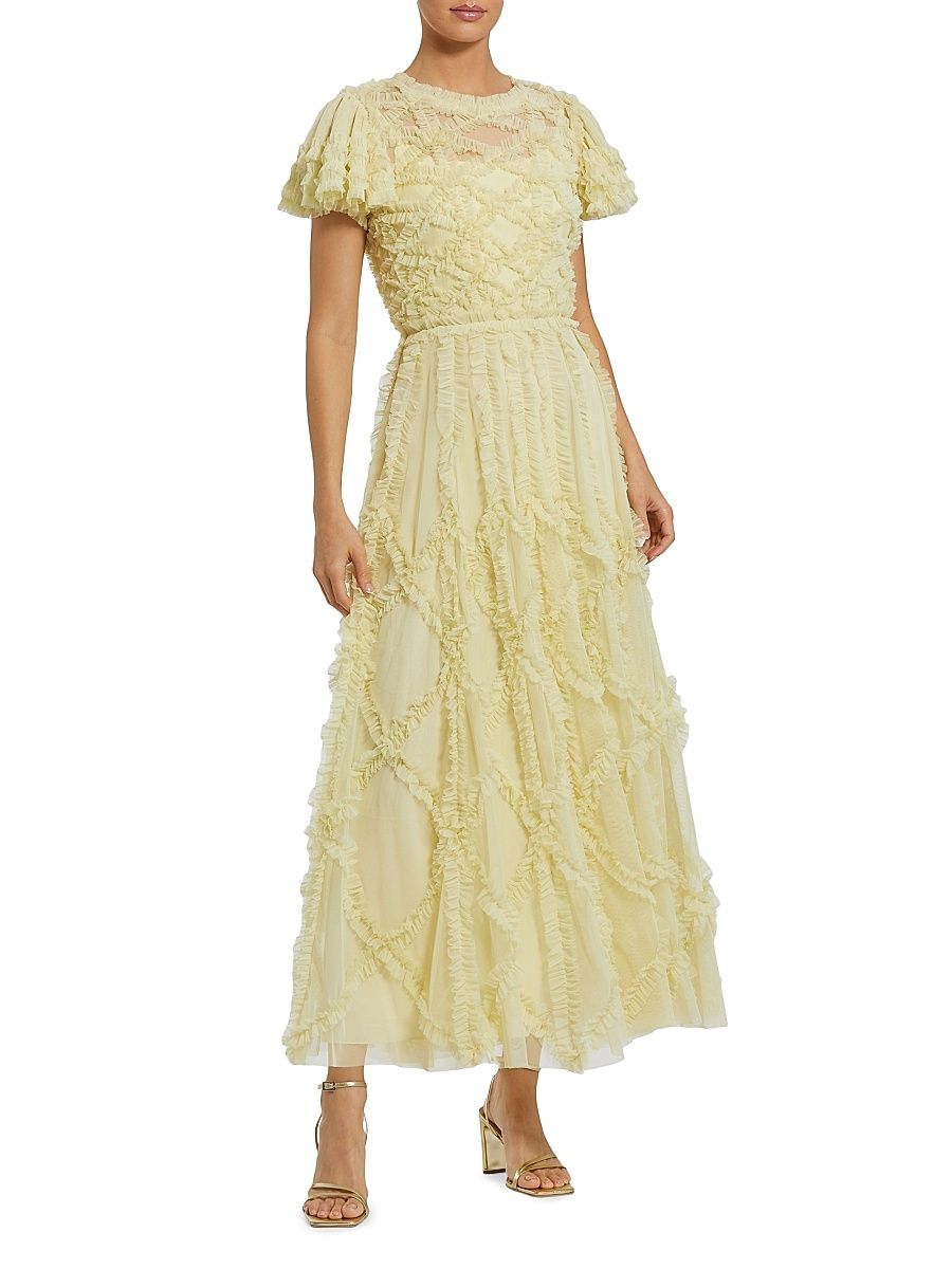Women's Ruffled Mesh Fit & Flare Gown - Buttercup - Size 16
