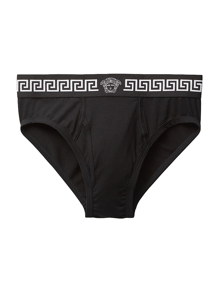 Men's Greca Medusa Head Cotton Jersey Brief - Black - Size XL