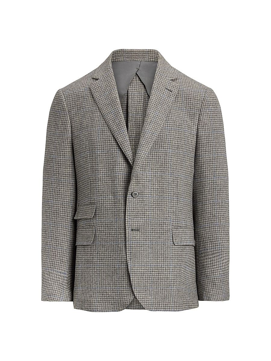 Men's Kent Hand-Tailored Houndstooth Jacket - Light Grey Multi Blue - Size 46