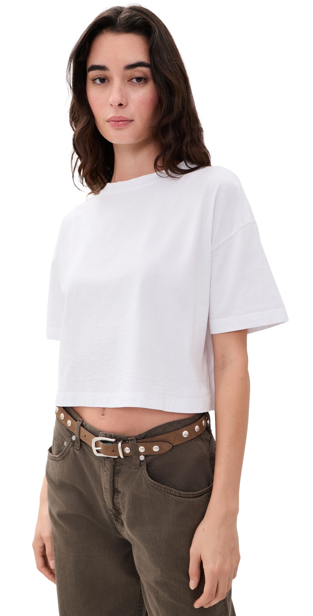 L'AGENCE Daria Short Sleeve Oversized Crop Tee White XS