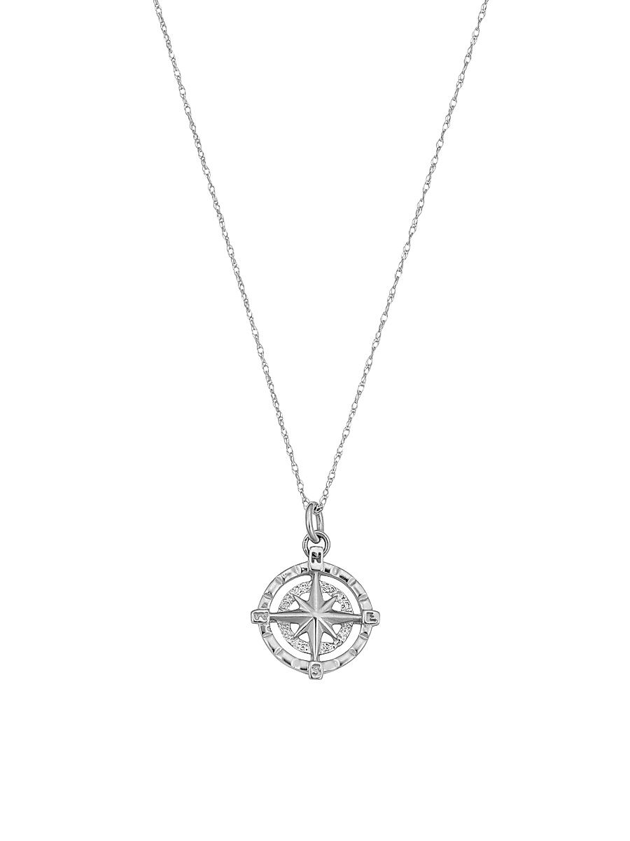 Women's Compass Pendant Necklace - White Gold