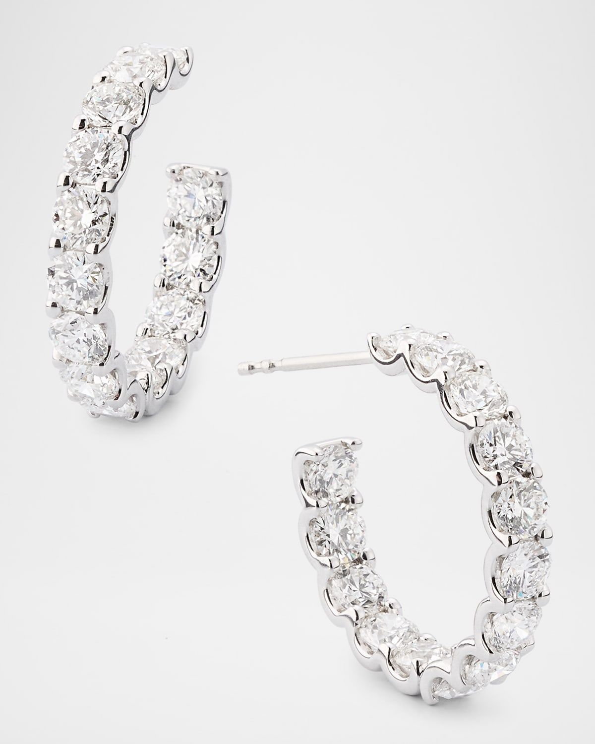 18K White Gold Inside Out Diamond Hoop Earrings, 7.0tcw, 1"L