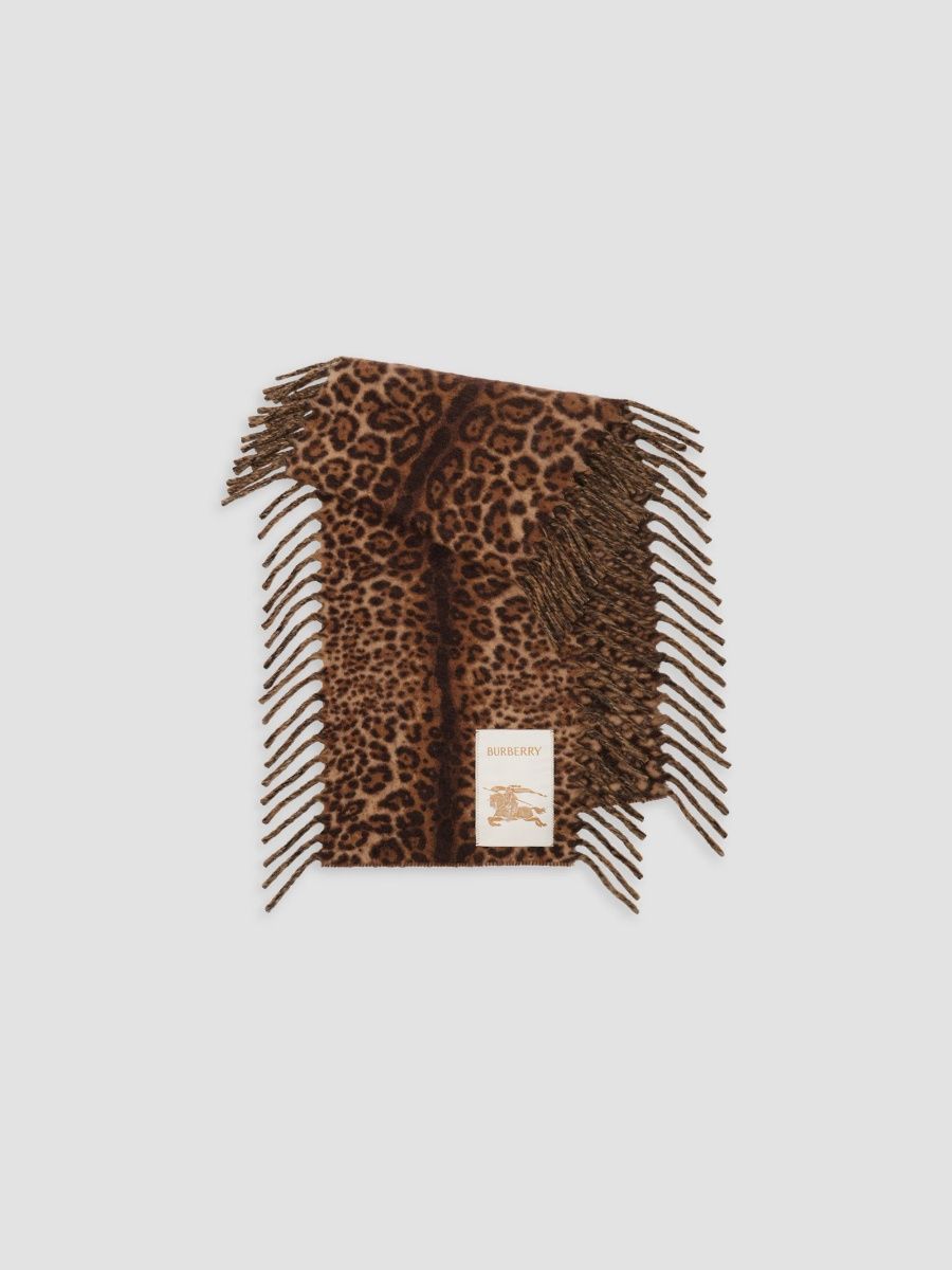 Burberry Women's Leopard-Print Cashmere-Blend Scarf - Brown