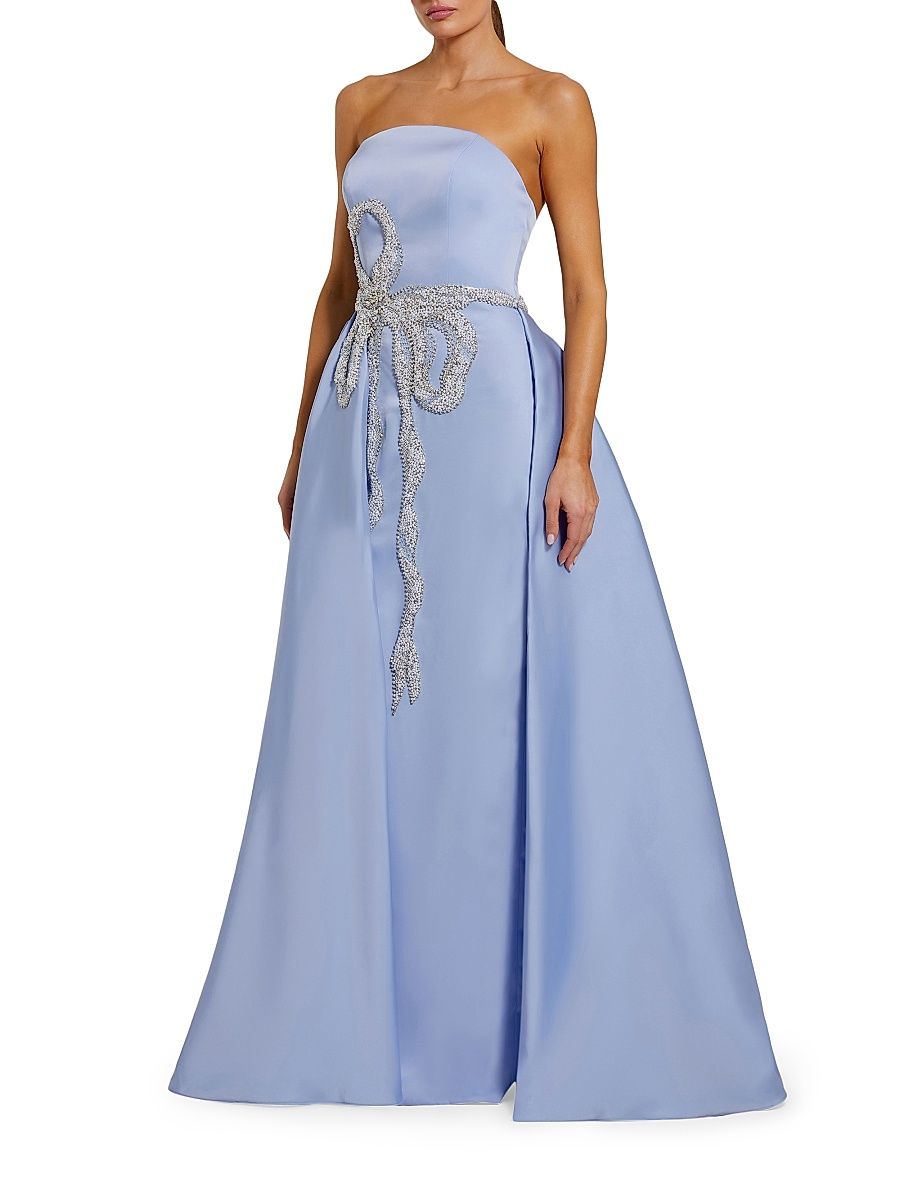Women's Evening Strapless Satin Gown - Powder Blue - Size 14