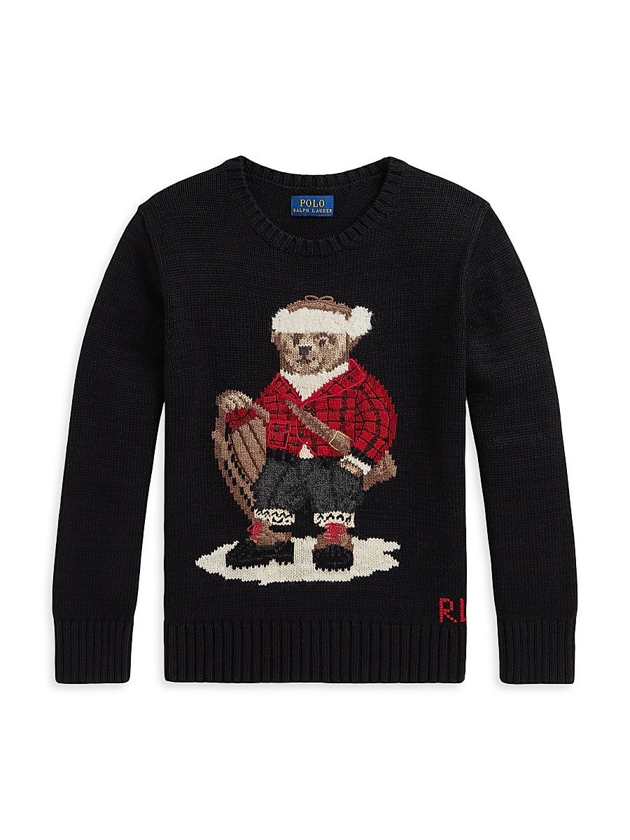 Little Boy's & Boy's Sled Polo Bear Wool Sweater - Polo Black - Size 6